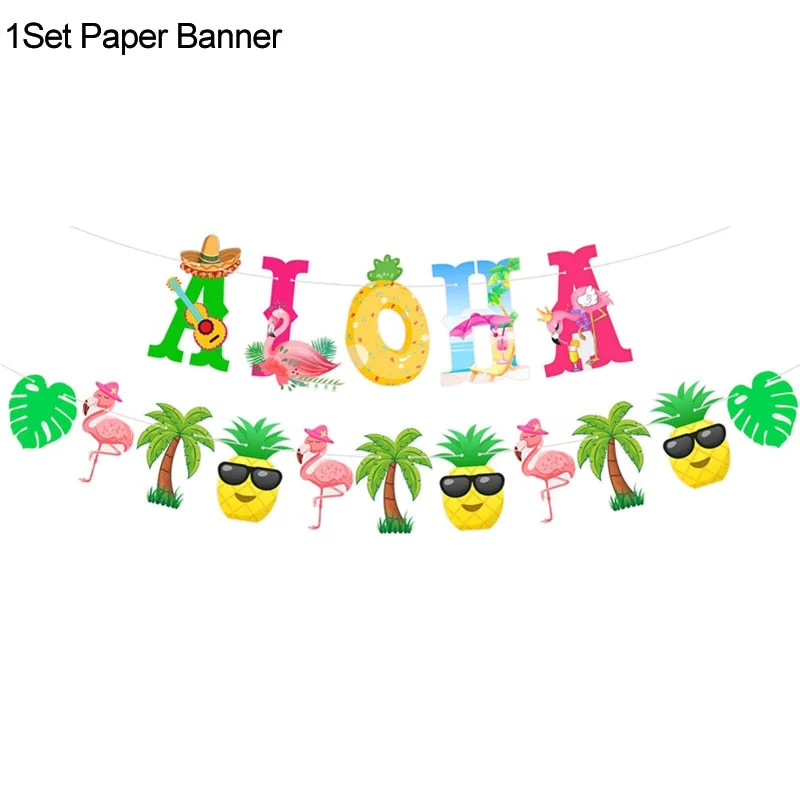 Hawaii Aloha Happy Birthday Banner Flamingo Hawaiian Tropical Party Decor Luau Summer Party Supplies Latex Balloons Cake Toppers