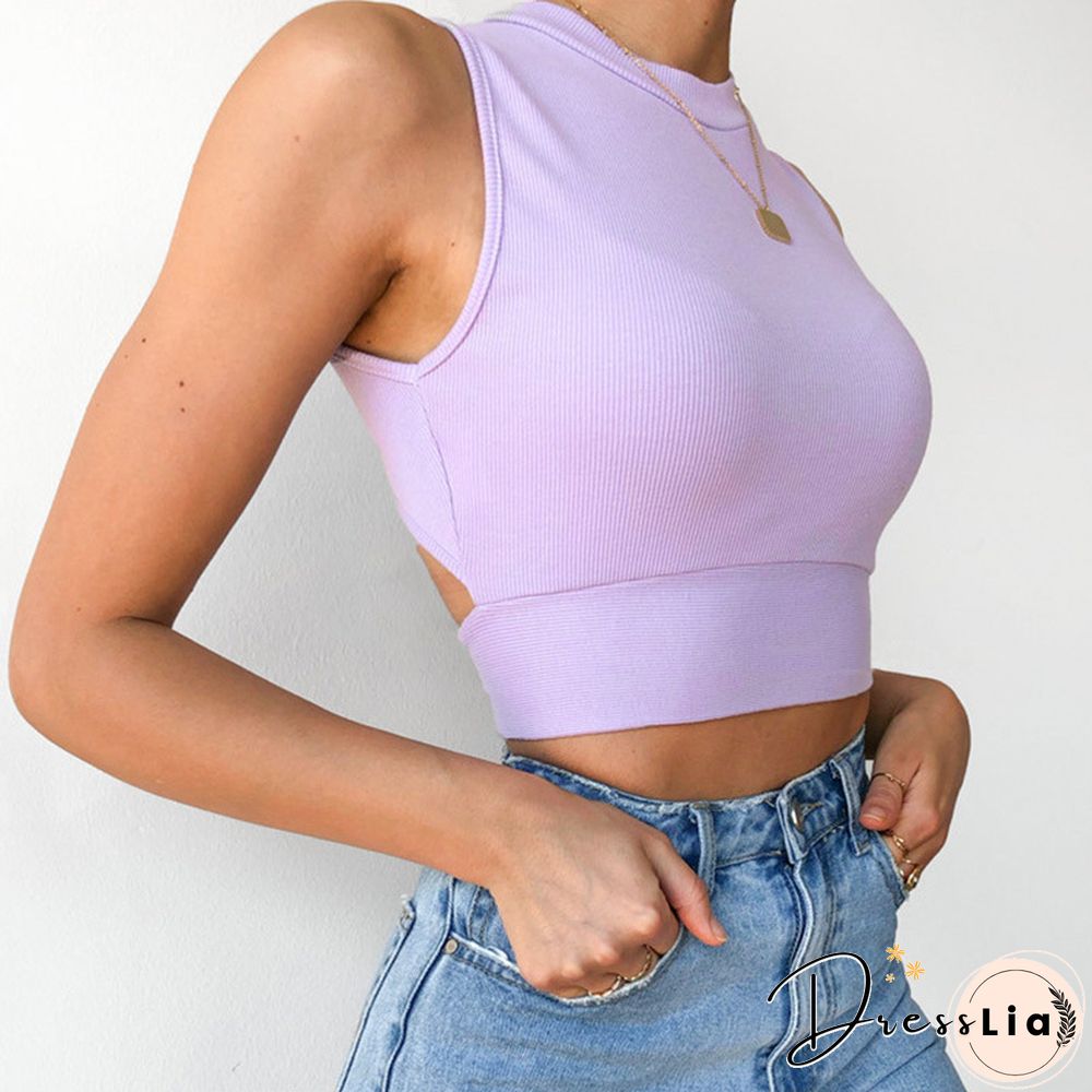 Sexy Backless Women Tank Top Bandage Slim Crop Top Summer Casual Streetwear Tops Solid Cotton Soft Criss Cross Top