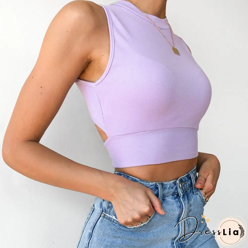 Sexy Backless Women Tank Top Bandage Slim Crop Top Summer Casual Streetwear Tops Solid Cotton Soft Criss Cross Top