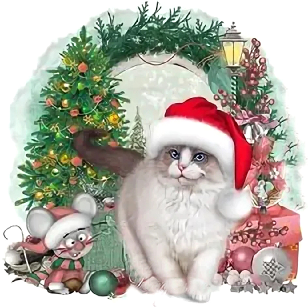 

Christmas Cat - Round Drill Diamond Painting - 40*40CM, 501 Original