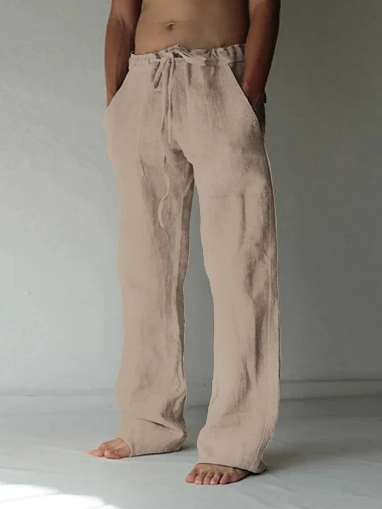 Men's Drawstring Elastic Solid Color Pocket Loose Casual Trousers