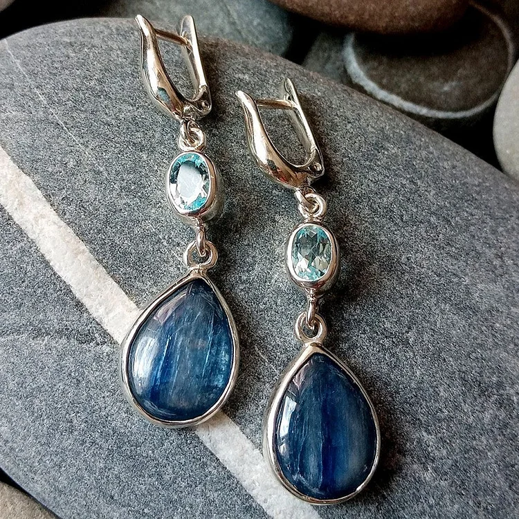 Elegant Silver Earrings with Aquamarine and Banded Blue Gemstones
