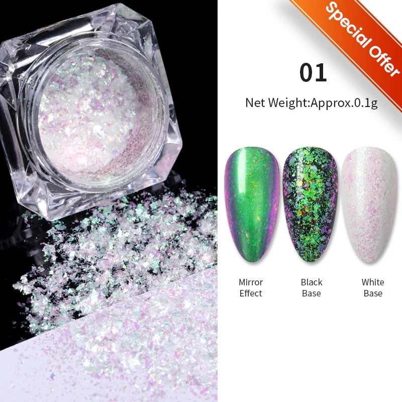 Crystals Aurora Nail Powder Iridescent Glitter Fire Opal Star Nail Art Cloud Flakes Chrome Powder Paillettes Nail Sequins-Nail Inspo