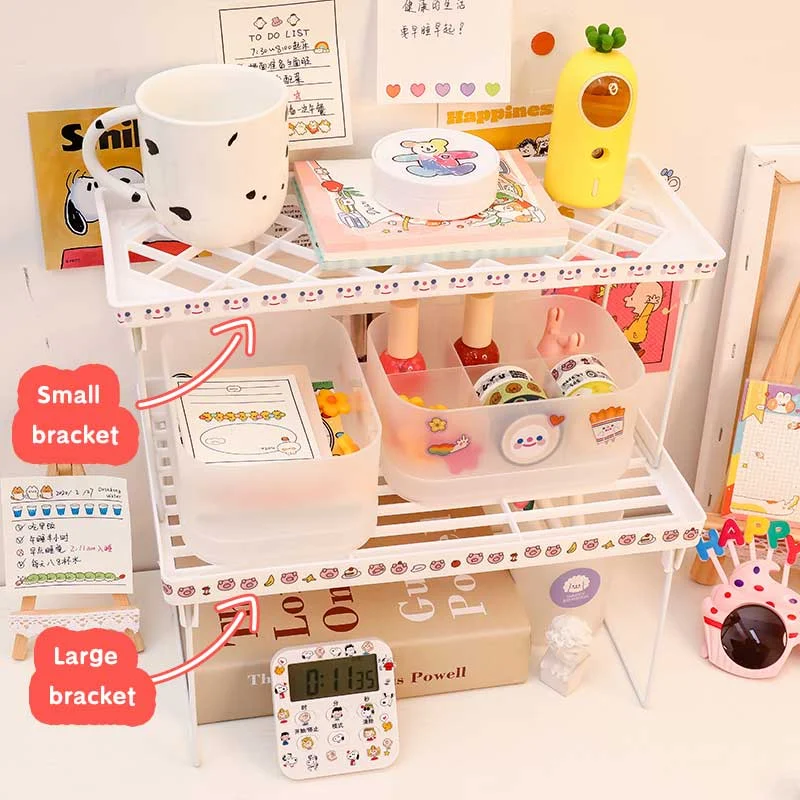 W&G Ins Folding 2 Tier Storage Rack Holder Cosmetic Rack Organizer Shelf Desk Tidy Artifact Desktop Rack On Table Bathroom