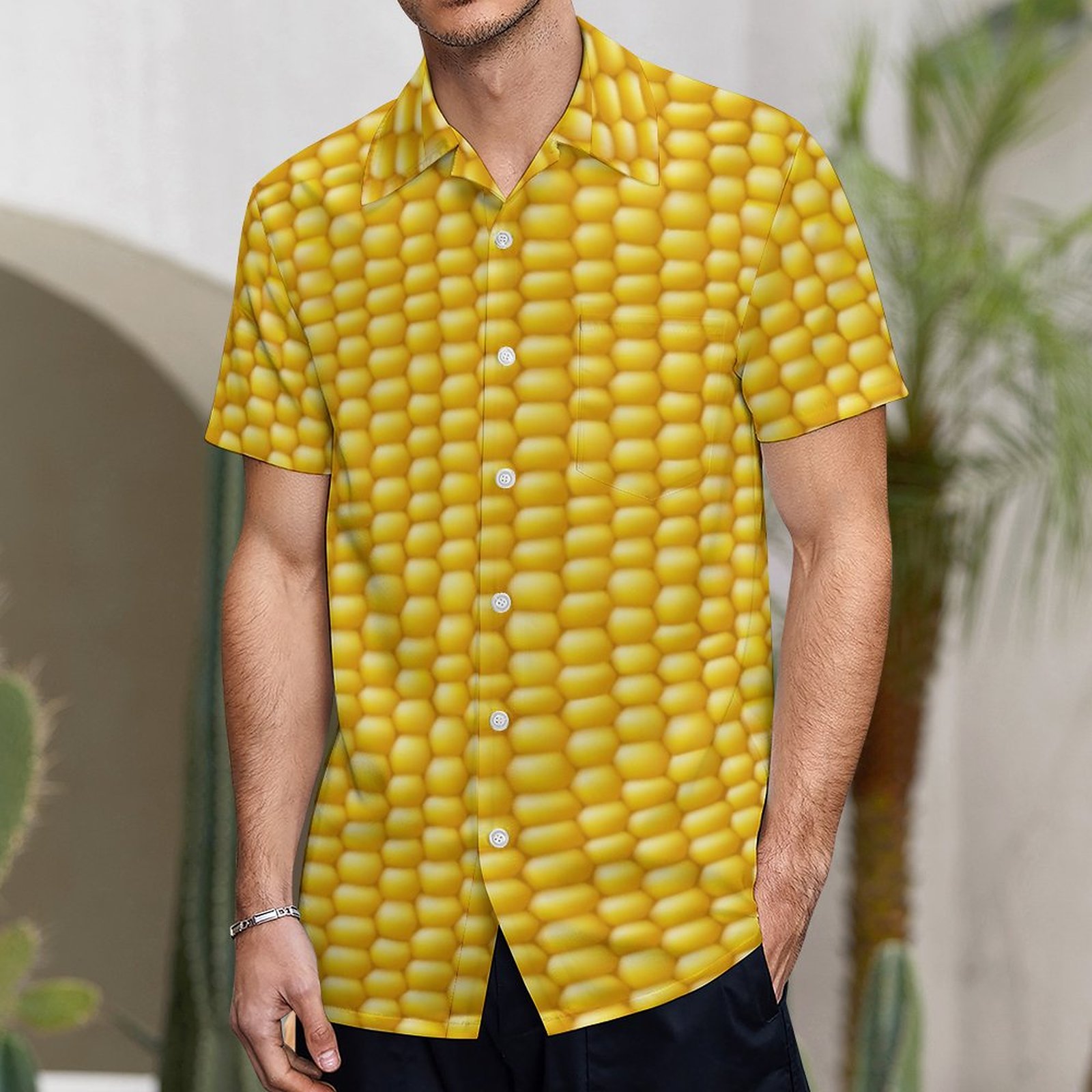 Corn Cob Background Hawaiian Shirt Mens Button Down Plus Size Tropical