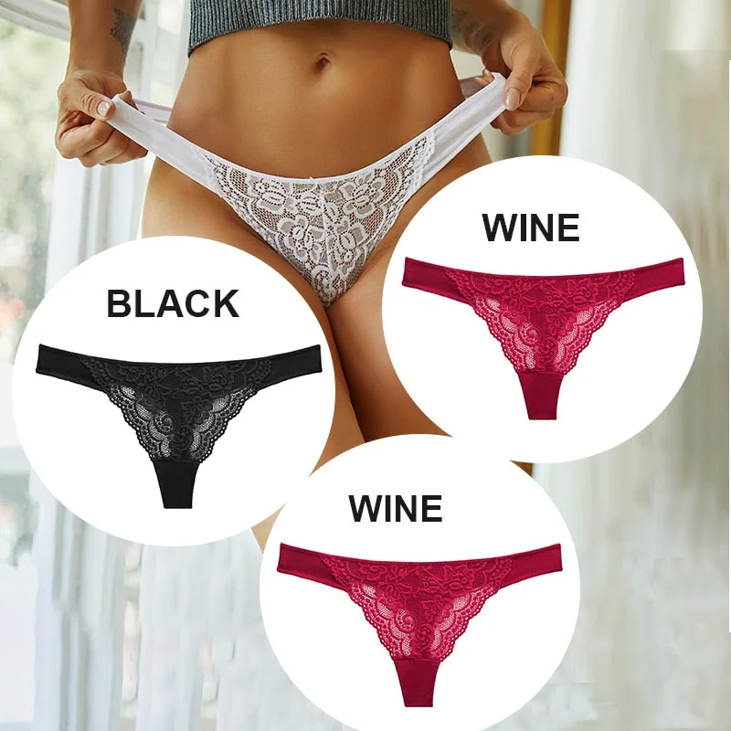 FINETOO 3PCS/Set M-XL Cotton G-string Women Lace Panties Sexy Woman Thong Underwear Lingerie Lace Pantys Femme T-Back Underpants