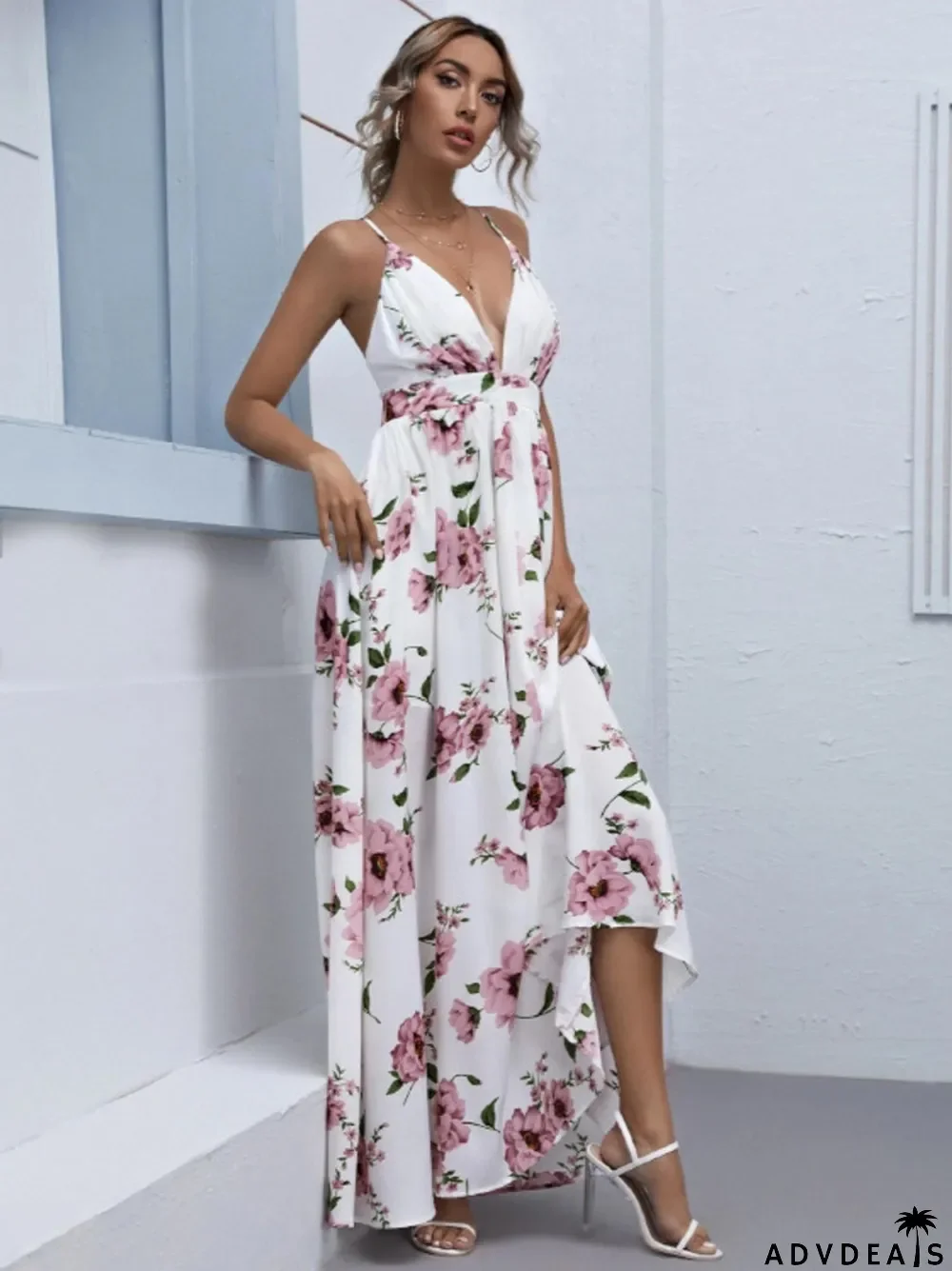 Women's Chiffon Loose Print Sling Sexy Wedding Guest Dress
