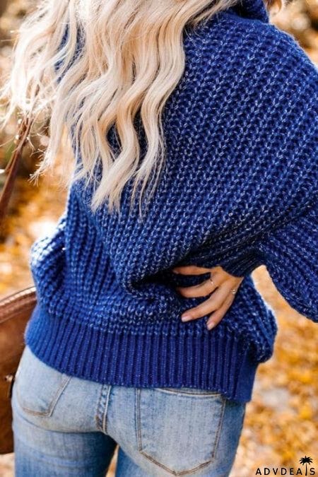 Blue Chunky Turtleneck Sweater