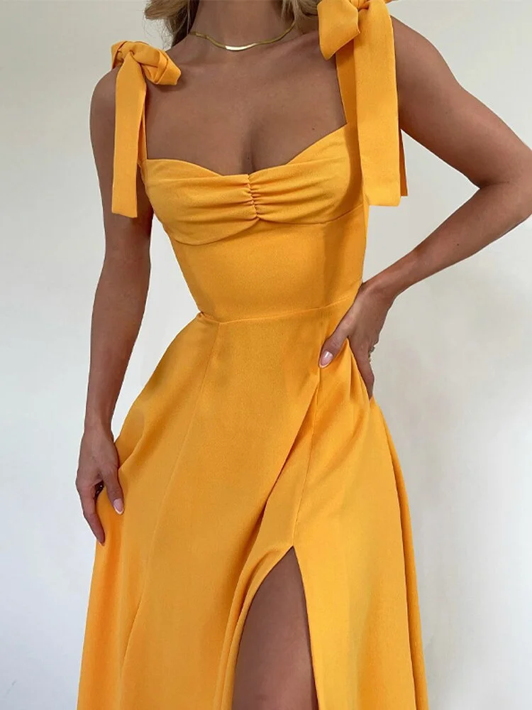 Uforever21 White Spaghetti Strap Bow Backless  Dress Women 2023 Sleeveless Long Summer Dress Elegant Casual Dresses Vestido
