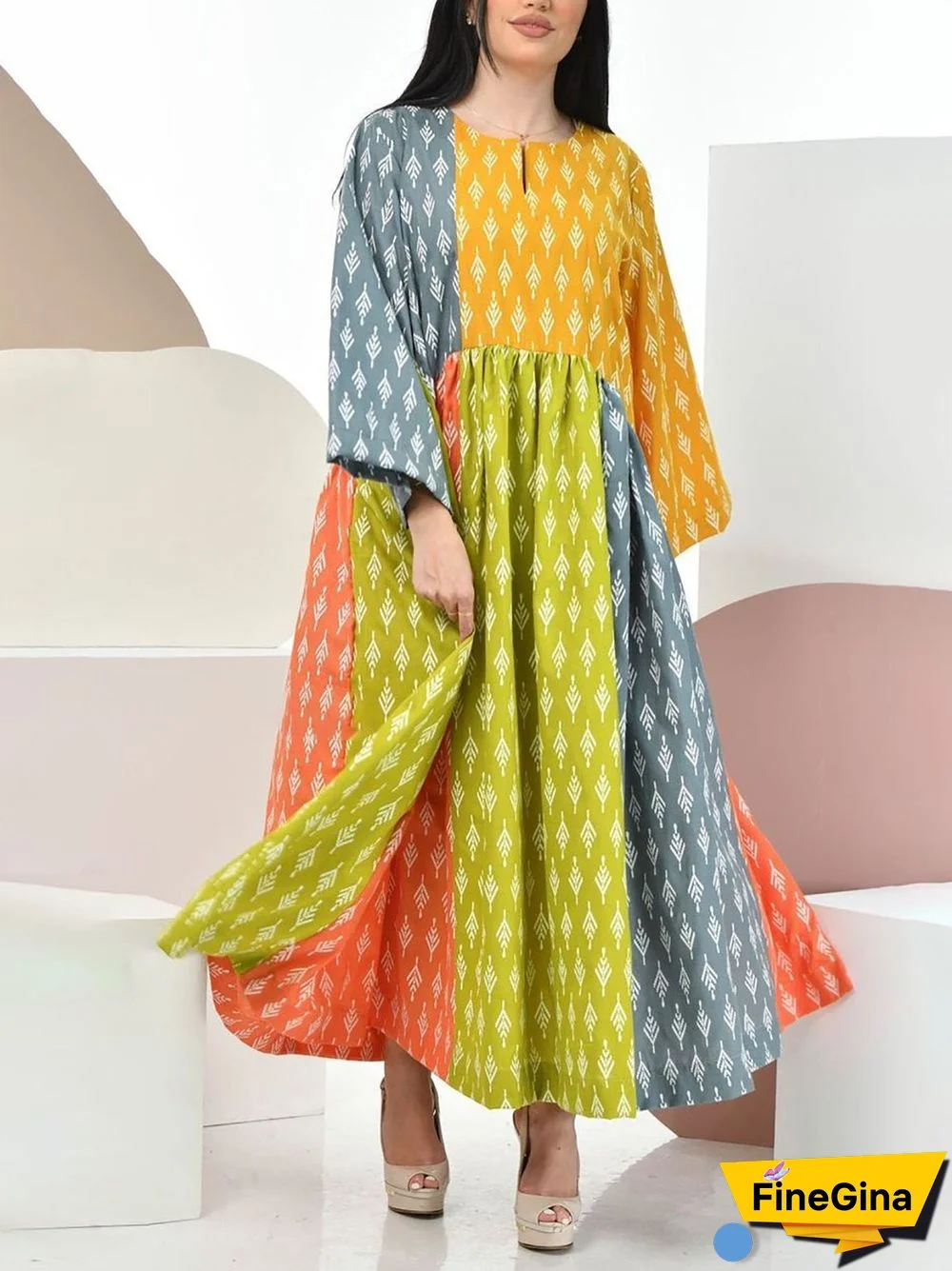 Ramadan Colored Joint Pattern Dress