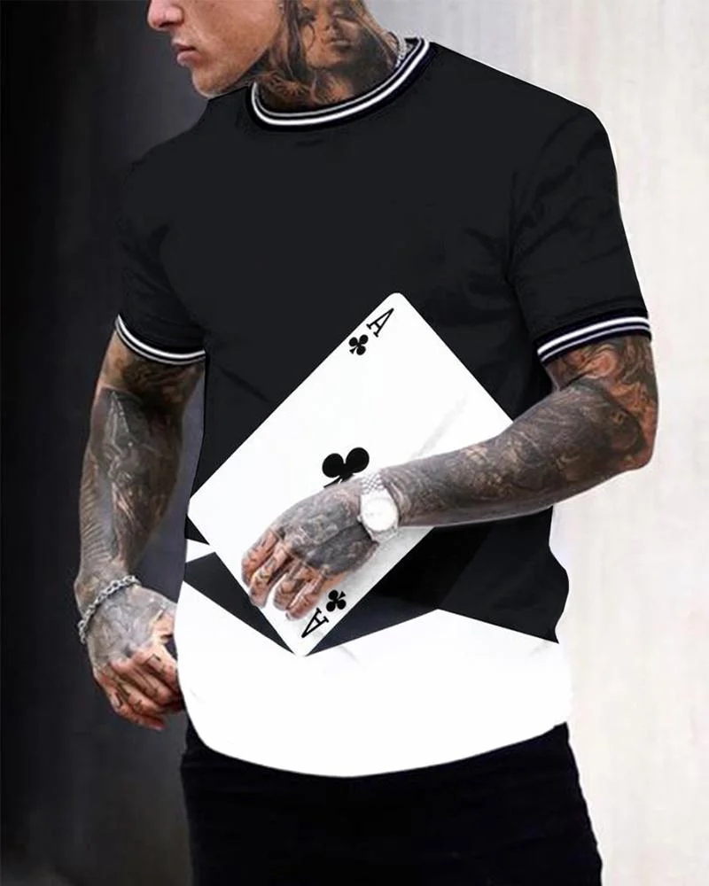 Casual White-Black Printed Crew Neck Shirts & Tops