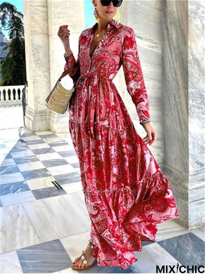 Elegant Long Sleeve Dress Floral Maxi Dresses