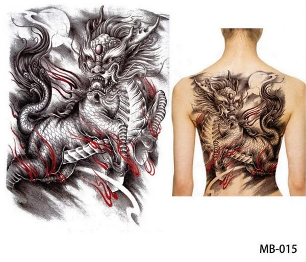 48*35 cm large tattoo stickers 2018 new designs fish wolf buddha waterproof temporary flash tattoos full back chest body for men