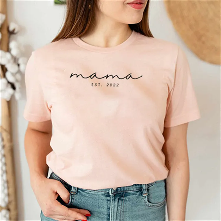 Custom Mama Est Year T-shirt, With Names on the Sleeve,Mother Birthday Gift