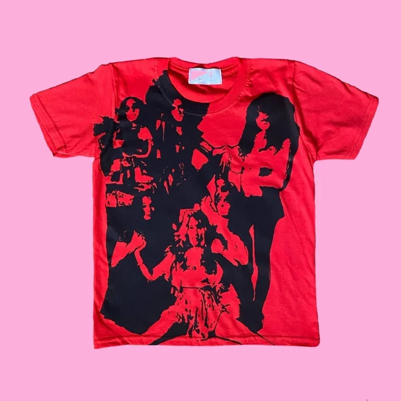 90s Retro Print T-shirt Short Sleeve Slim Fit Women Crop Top Y2K Aesthetic Streetwear E-girl Harajuku Clothes Summer Sweats Tee
