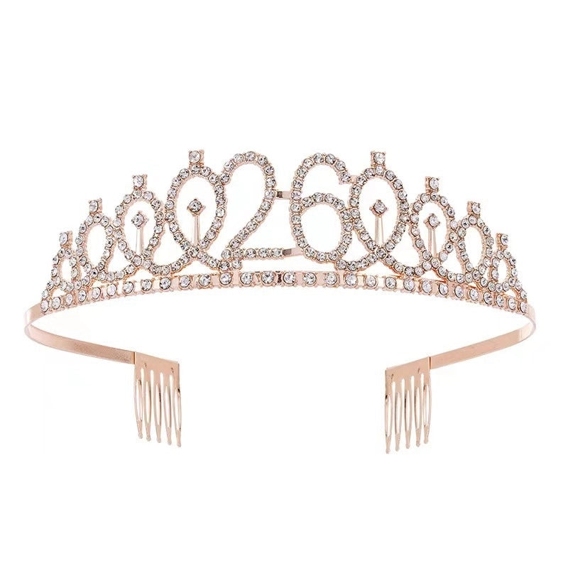 Women’s IG Style Shiny Number Crown Alloy Hollow Out Inlay Rhinestones Crown