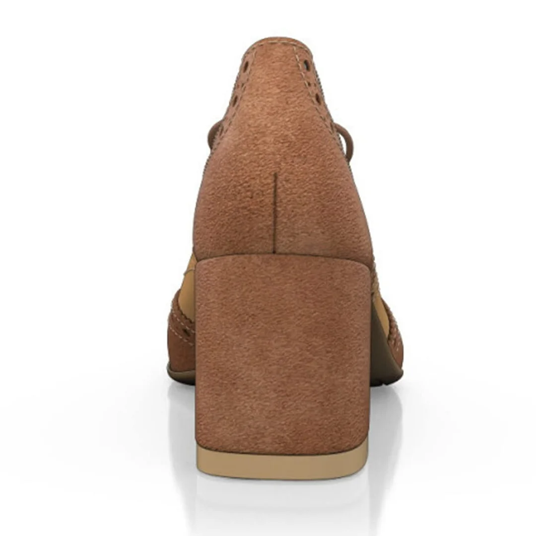 Brown and White Round Toe Perforated Pattern Women's Oxfords