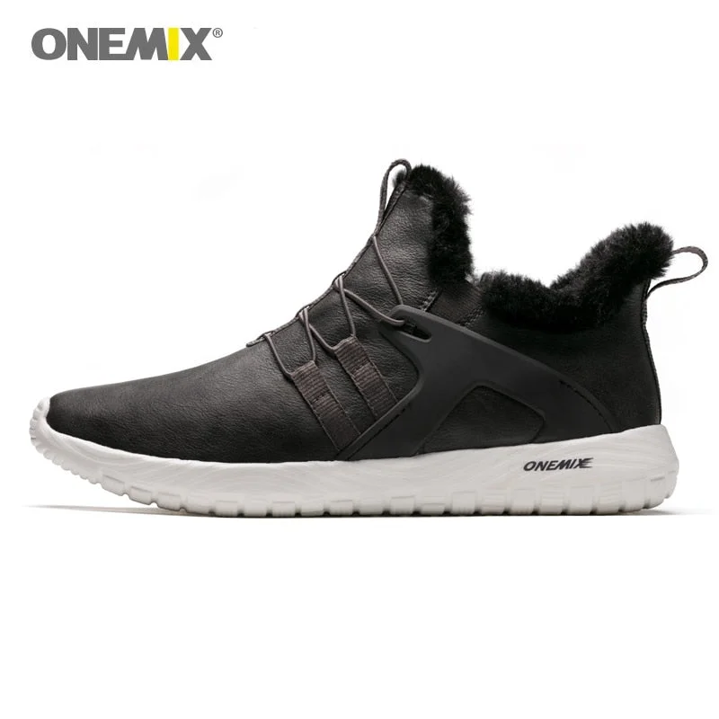 ONEMIX Anti season clearance Men Boots Casual Winter Sneakers Leather Vintage Comfortable Plush Snow Ankle Boots Walking Shoes