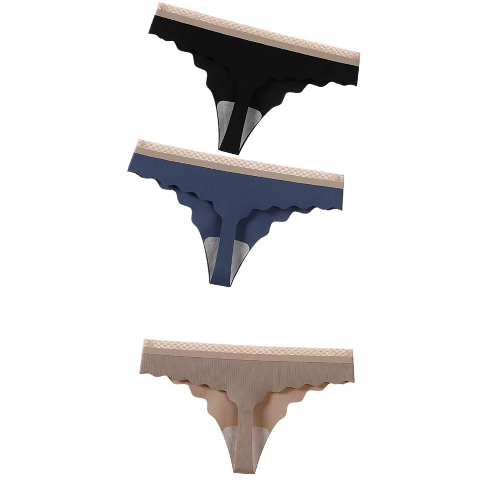 3Pcs Hot Ice Silk Women Panties Invisible Ultra Thin Seamless Underwear Thong Underpants Sexy Lingerie G String Intimates T Back
