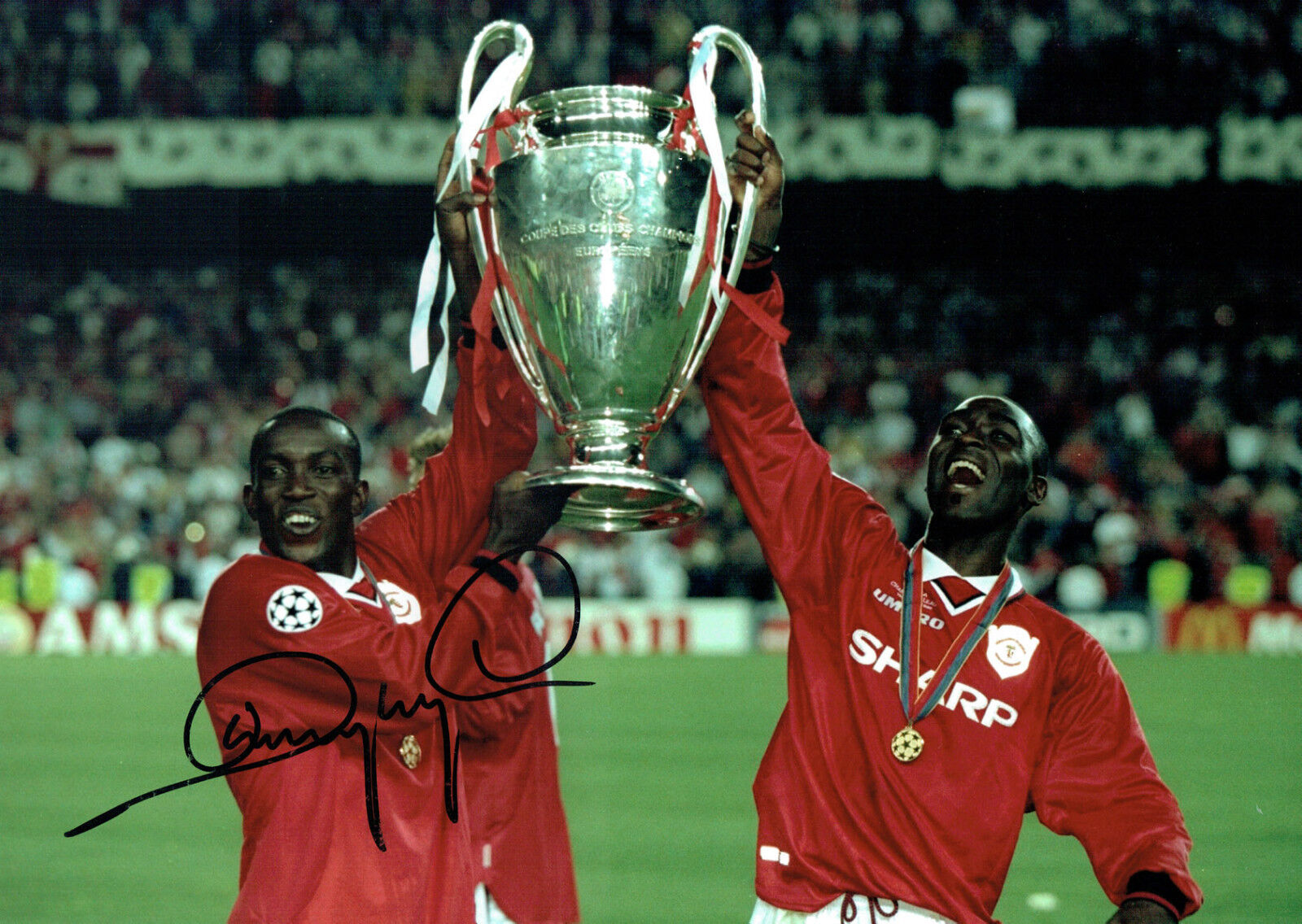 Dwight YORKE SIGNED Manchester United 16x12 Champions Photo Poster painting Autograph COA AFTAL