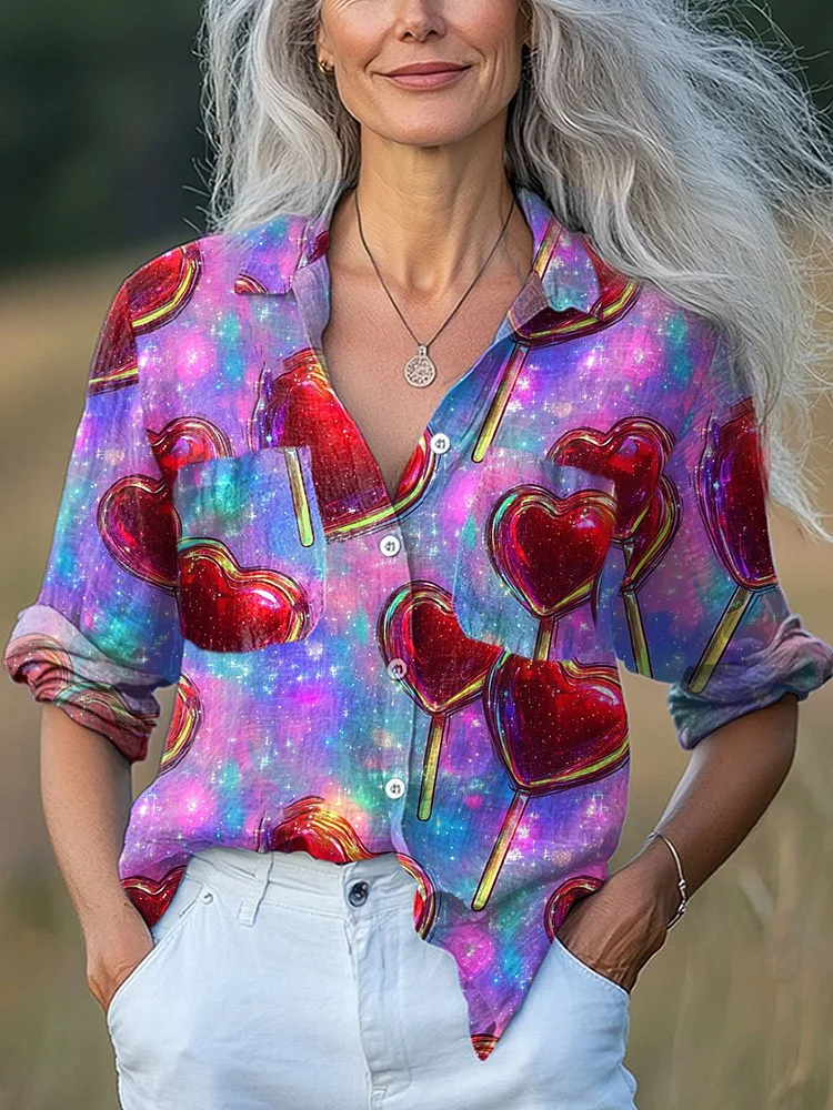 Women's  Valentine's Day Art Print Casual Long Sleeve Comfortable Cotton Shirt