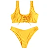 ZAFUL Scoop Lace Up Bikini Swimwear Solid Color Swimsuit Padded Wire Free Swimming Wear Bathing Suit Bikini Set Biquini