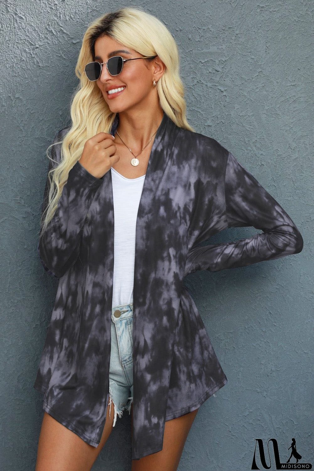MidiSono - Black Gray Tie Dye Lightweight Cardigan