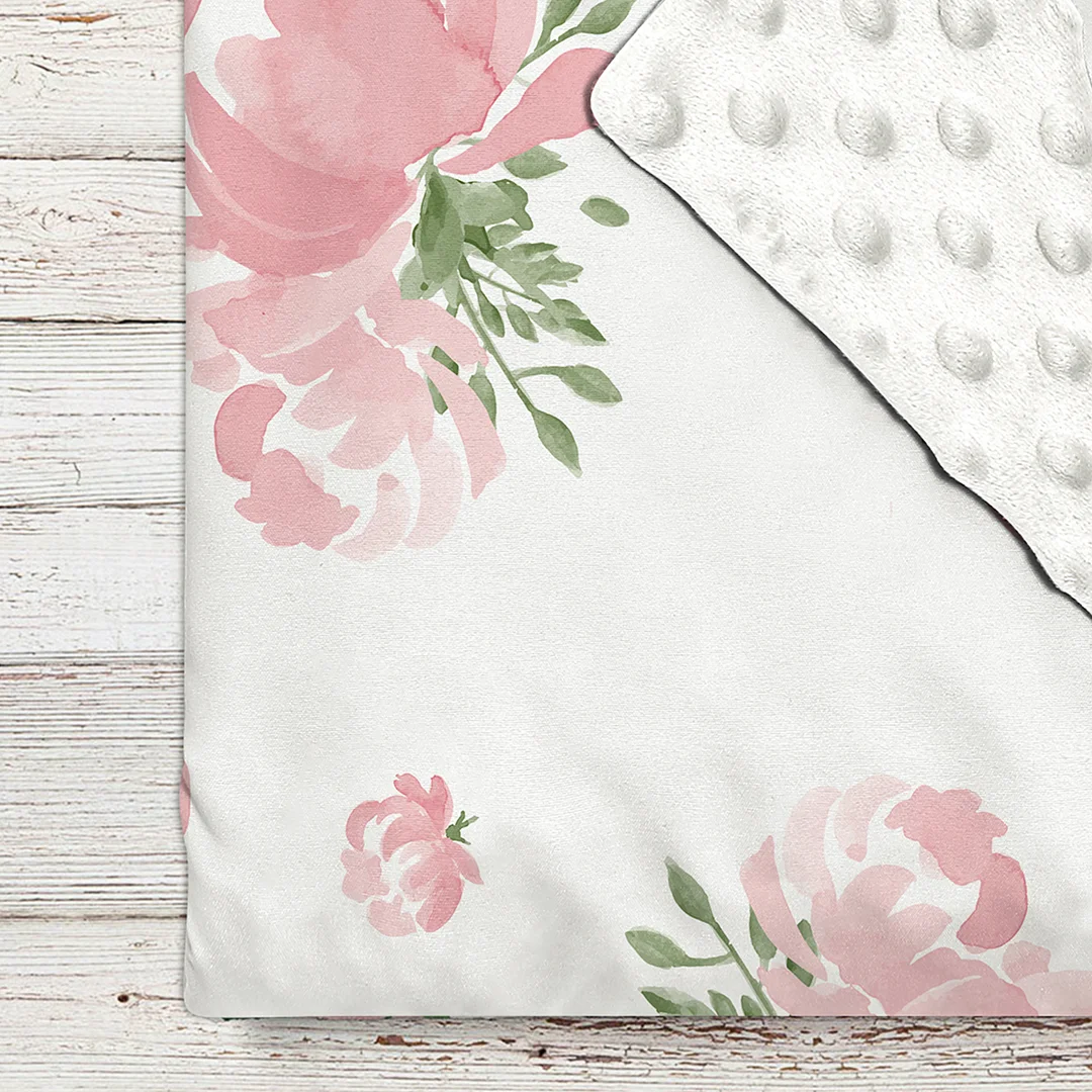 Amalia's Floral Print Pink Personalized Baby Girl Name Blanket