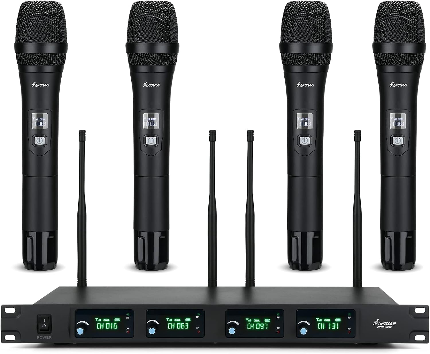 Asmuse Wireless Microphone System,4-Channel UHF Metal