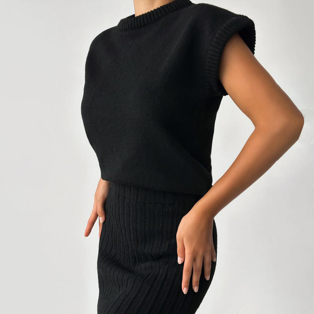 Ootddress Knit Sweater 2 Piece-Set Women Loose Ribbed Sleeveless Pullover And High Waist Long Skirt Outfits Knitwear Women's Sets