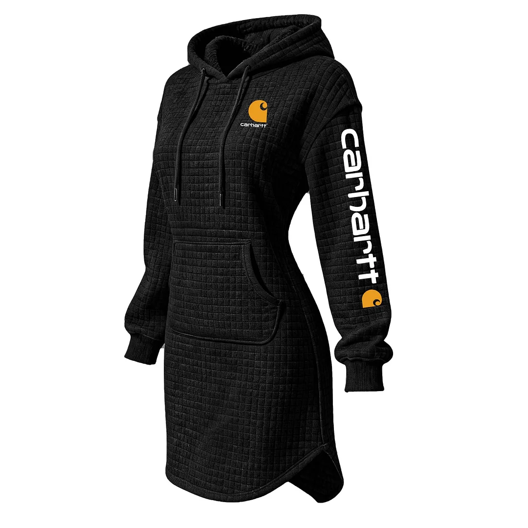 Women's Vintage White Waffle Quilted Plaid Hoodie Dress