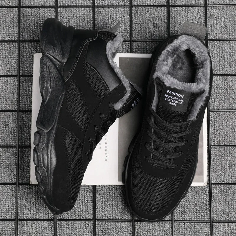 Nine o'clock Stylish Winter Men Plush Shoes Outdoor Anti-skid Male Casual Footwear Warm Lined Lace-up Shoes 2021 New All-match