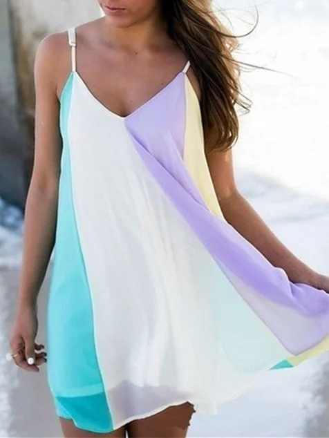 Spaghetti Strap Color Block Shift Dress