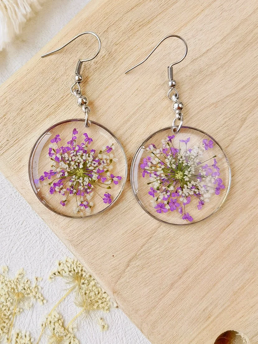 Forget Me Not Queen Anne Lace Resin Pressed Flower Earrings