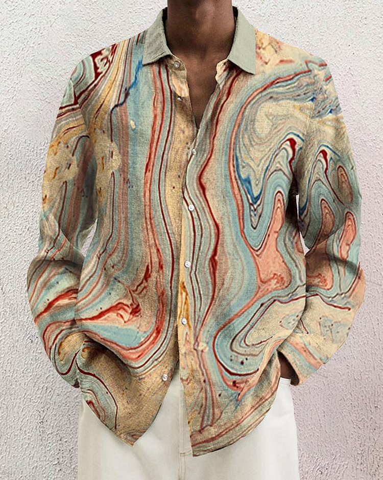 Men's cotton&linen long-sleeved fashion casual shirt  77ed