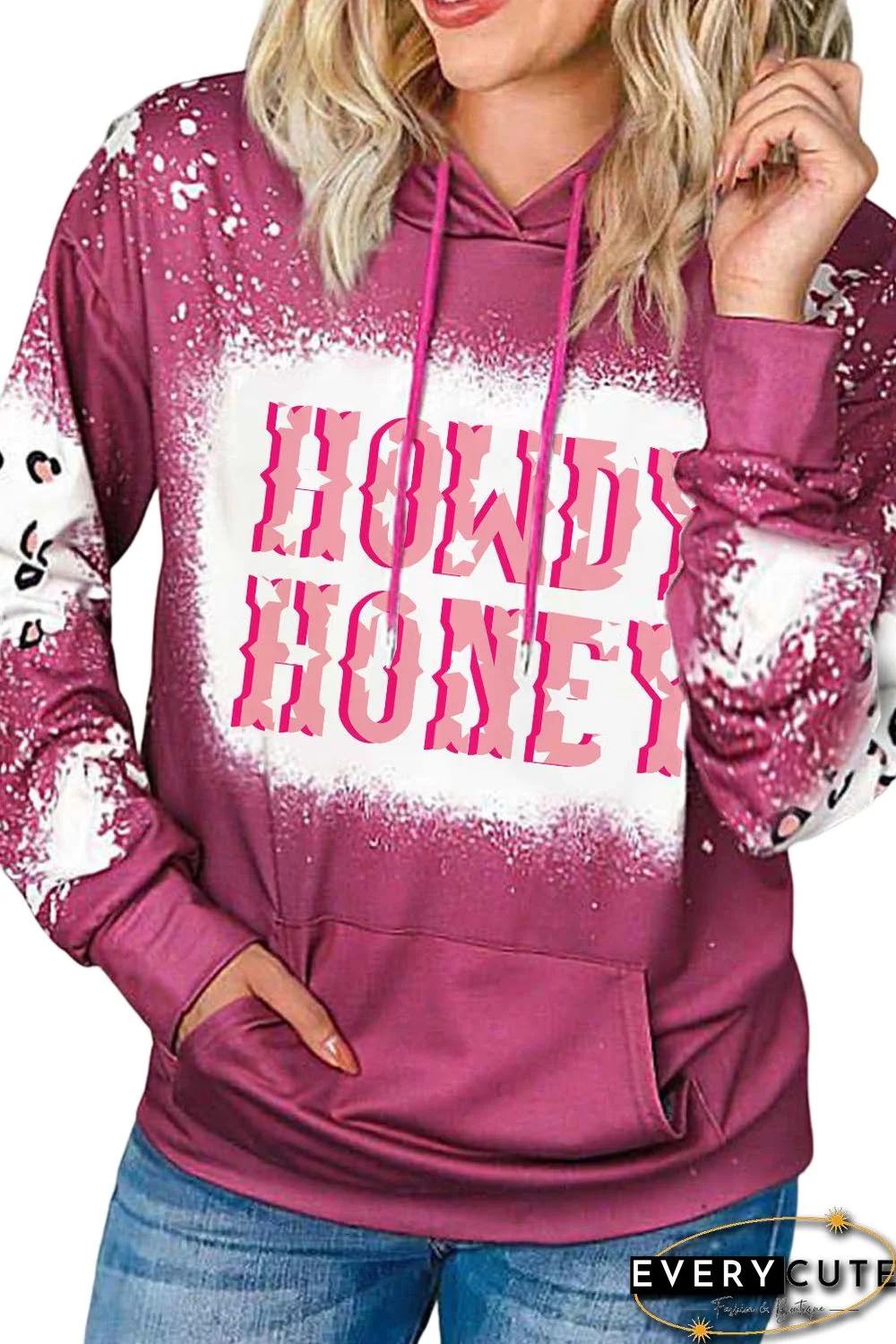 Rose Bleached Leopard HOWDY HONEY Pocketed Hoodie