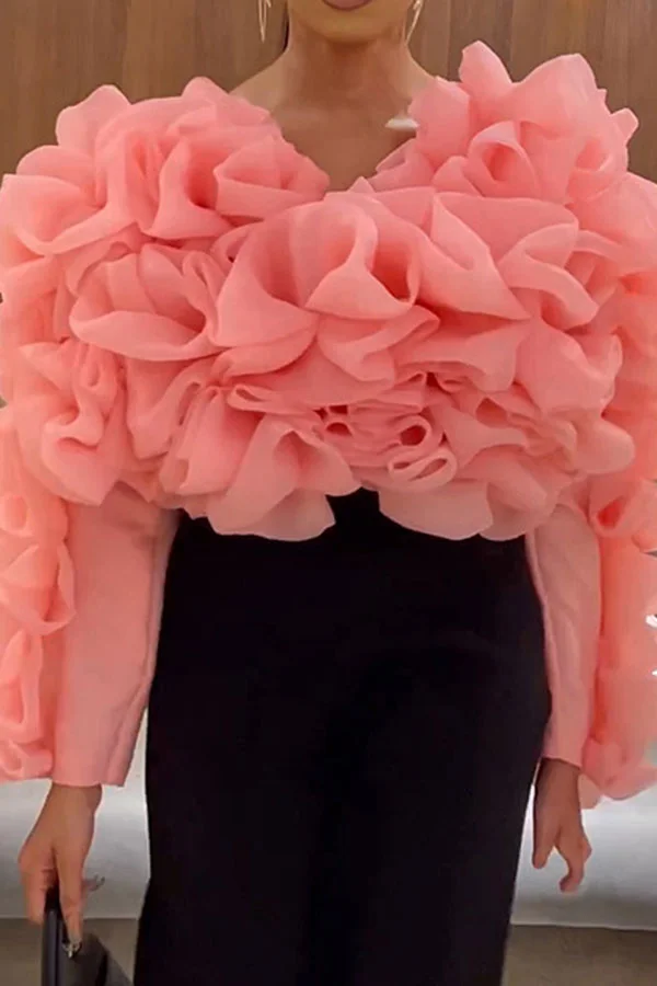 Solid Color Dramatic Tiered Petal Blouse