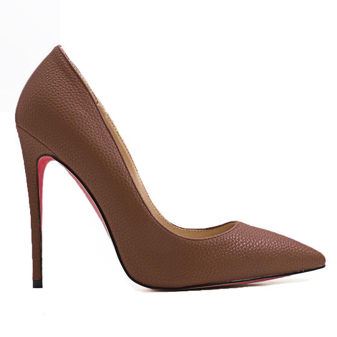 120mm Women's Party Wedding Heels Pumps Brown Lines-vocosishoes