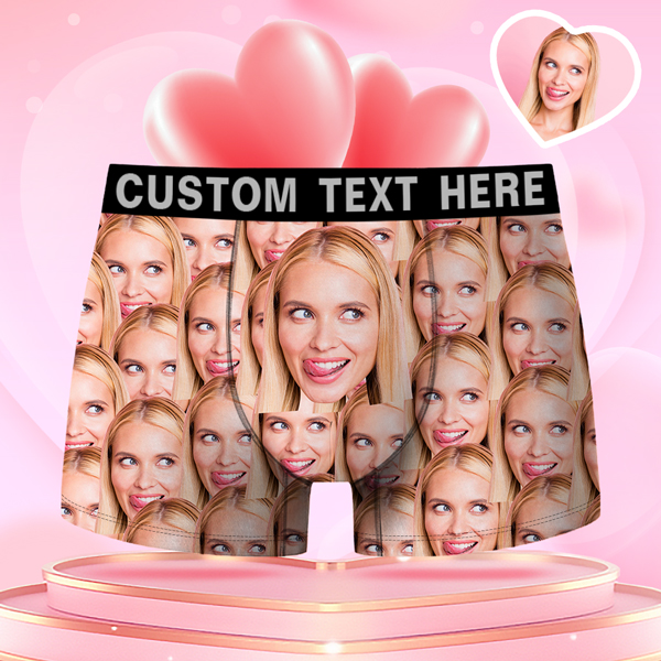 Valentine's Day Gifts Custom Multiple Face Men's Boxer Funny Face Confession Gift For Boyfriend Style Underwear, Birthday Gifts For Husband, Waistband Text Boxer Gift elevenforest