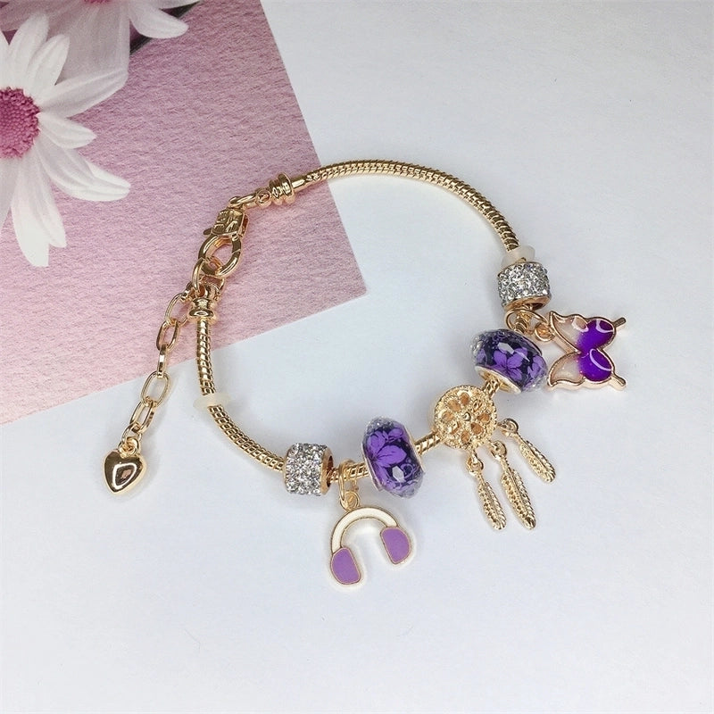 Cute Minimalist Dolphin Heart Shape Flower Stainless Steel Alloy Resin Rhinestones Bangle In Bulk