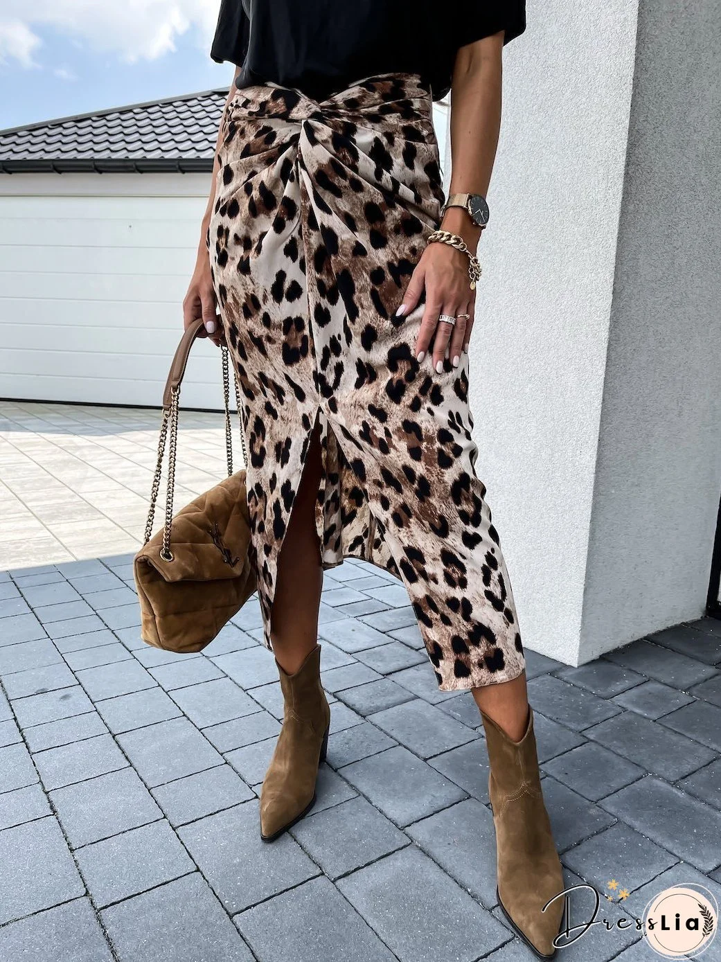 Women's Skirts Leopard Print Irregular Slit Skirt