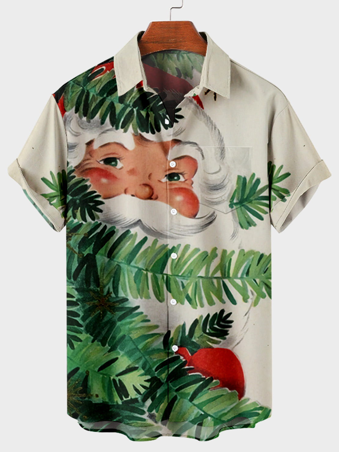 Men Christmas Santa Claus Head Print Pocket Front Short Sleeves Shirt PLUSCLOTHESMAN