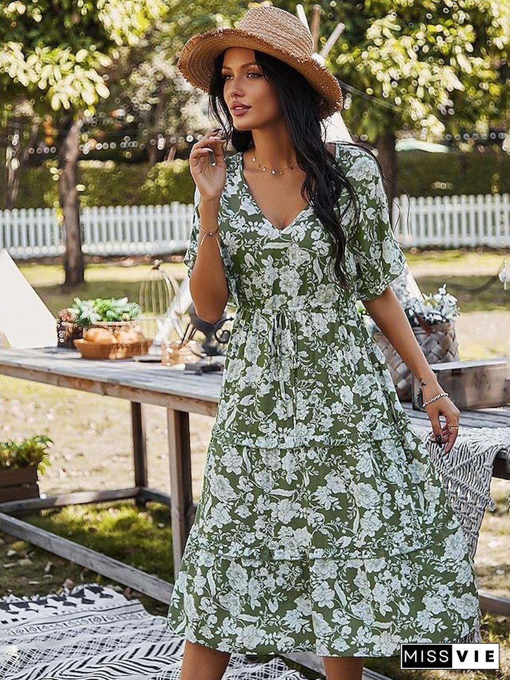 Women's Swing Dress Knee Length Dress Black Blushing Pink Orange Green Navy Blue Short Sleeve Floral Print Spring Summer V Neck Casual  S M L XL