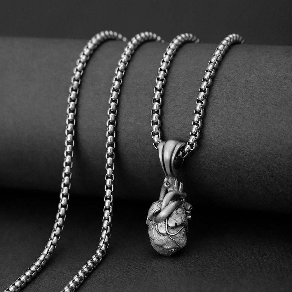 Vintage Nordic Viking Pure Tin Heart - shaped Necklace