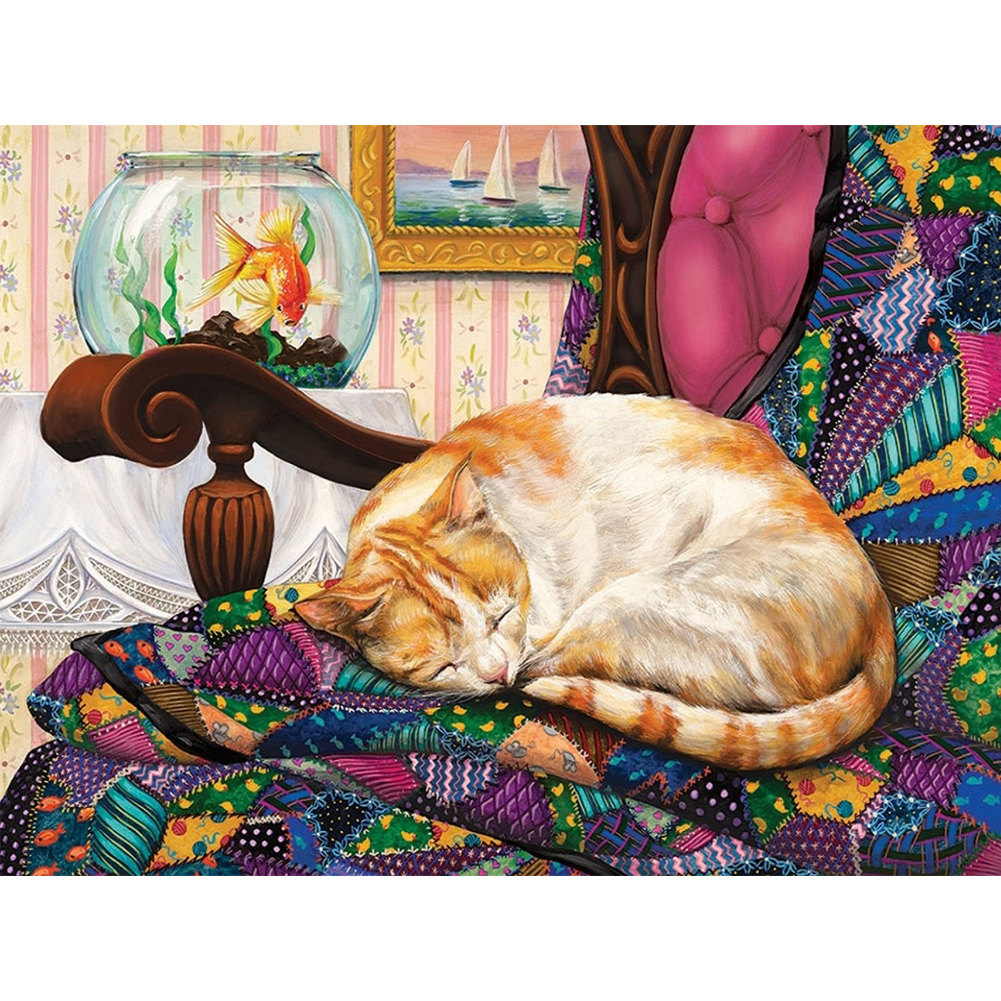 

Lazy Cat - Round Drill Diamond Painting - 40*30CM, 501 Original