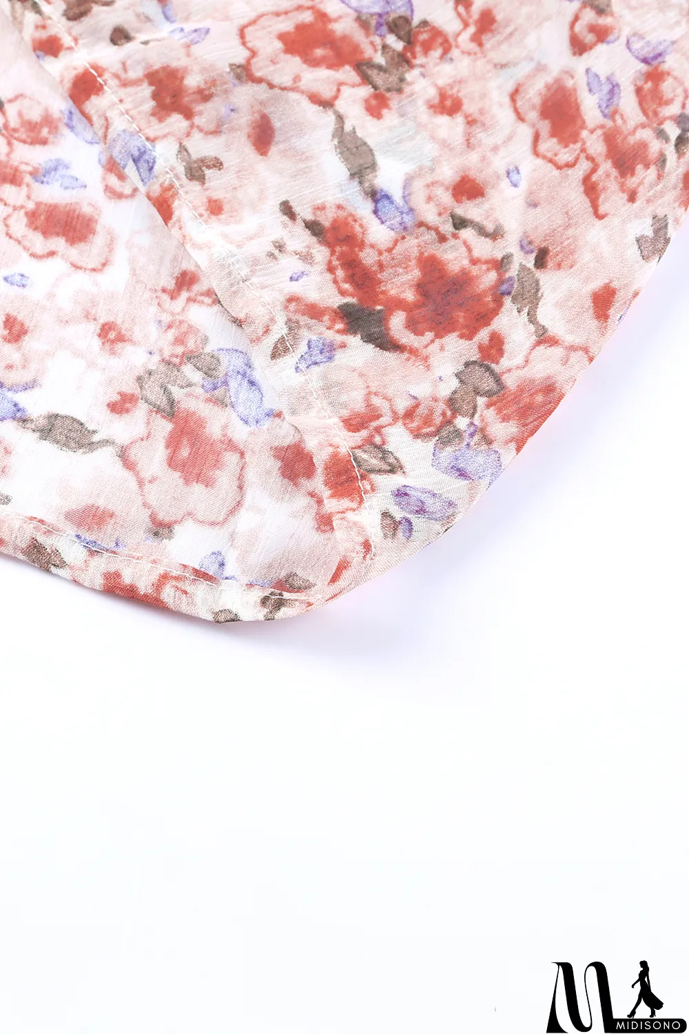 MidiSono - Red Shirred High Waist Floral Mini Dress