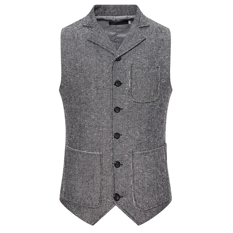 Inongge High Quality Mens Suit Vest Waistcoat Business Turndown Collar Slim Herringbone Fabric Male Dress Blazer Vests Formal Party