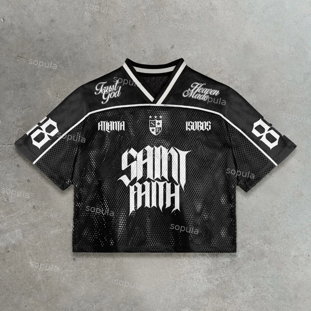 Vintage Saint Faith No.88 Graphics Blokecore Blokette Cotton Football V-neck Jersey T-shirt - SOPULA