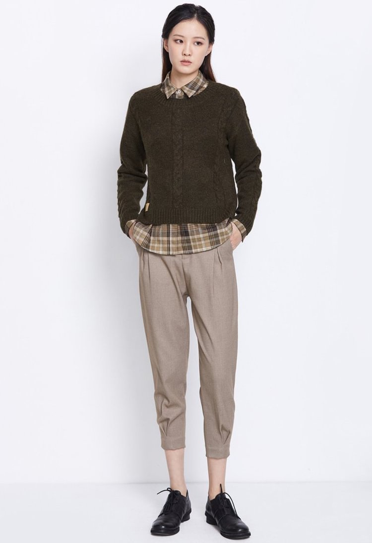 SDEER Colleage Lapel Check Shirt Two-Piece Sweater