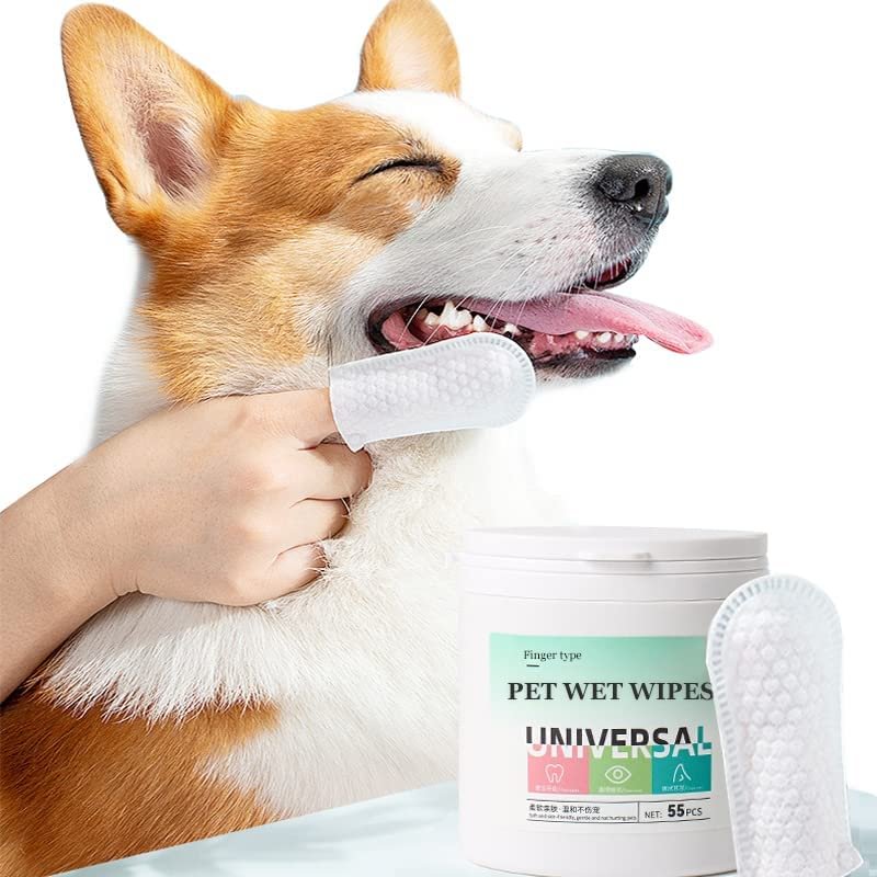 Dog Teeth Cleaning Wipes,Cat Teeth Cleaning,Cat Eye Wipes,Pet Wipes for Dogs,55Pcs Teeth Cleaning Finger Wipes for Dogs & Cats,Dog Wipes for Paws and Butt